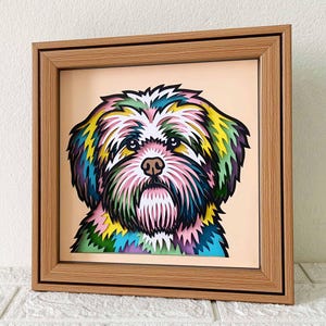 Lhasa Apso 3D Shadow Box SVG/Kolorowa sztuka wycinana Lhasa Apso/3D warstwa kartonu z psem/Cricut Pet Memorial Gift/Do Cricut/Do sylwetki