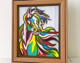 Horse 3D Shadow Box SVG/ Colorful Horse Multilayer Papercut/ 3D Horse Layer Cardstock/ Farm Animal 3D Wall Art/ For Cricut/ For Silhouette