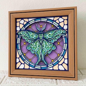 Lunar Moth 3D Shadow Box SVG/ 3D Moth Mandala SVG/ Witraż Moth/ 3D Warstwowy karton/ Moth 3D Warstwa SVG/ Dla Cricut/ Dla sylwetki