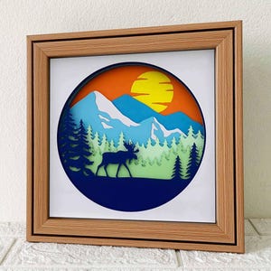 3D Mountain SVG/ Mountain And Moose Shadow Box SVG/ Nature Wall Art/ Papercut Project/ 3D Moose SVG/ For Laser/ For Cricut/ For Silhouette
