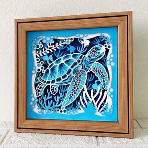 Tortue de mer 3D Shadow Box SVG / papier cartonné 3D Beach Shadow Box / Papercut en couches 3D / Cricut Papercraft SVG / fichier SVG pour Cricut / pour Silhouette