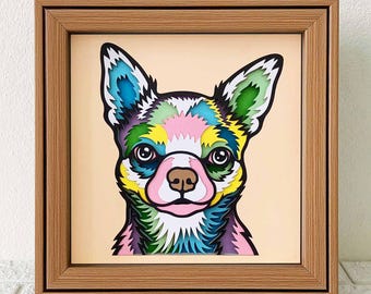 Chihuahua 3D Shadow Box SVG, Colorful Dog Layered Papercut Art (Digital Download)