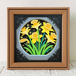 Påsklilja 3D-skugglåda SVG/3D-pappersklippningskonst Påsklilja/ Födelseblomma, lager, kartong/ Cricut, födelsedagsvildblomma/ För Cricut/ För silhuett