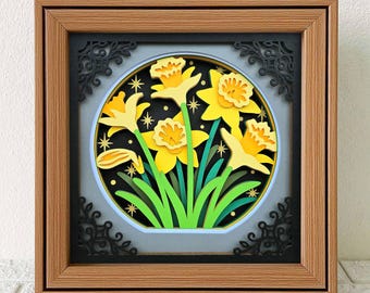 Daffodil 3D Shadow Box SVG/ 3D  Papercut Art Daffodil/ Birth Flower Layer Cardstock/ Cricut Birthday Wildflower/ For Cricut/ For Silhouette