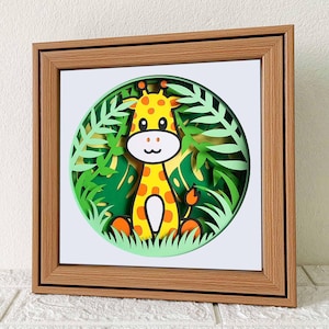Caixa de sombra de girafa SVG/ Animal 3D SVG/ Decoração de quarto de bebê/ Presente de aniversário para crianças/ Camada 3D de safári SVG/ Para projeto Cricut/ Para Silhouette