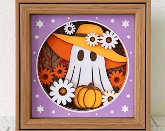 Fall Ghost Shadow Box SVG, Halloween Decor (Digital Download)