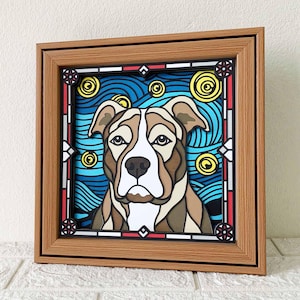 Pitbull Sternennacht 3D Schatten Box SVG / 3D SVG Pitbull Glasmalerei / Hund 3D Karton / Haustier Gedenkgeschenk / Für Cricut / Für Silhouette