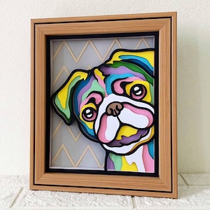 Peeking Carlin 3D Shadow Box SVG / 3D Carlin coloré Papercut Art / papier cartonné couche chien SVG / cadeau commémoratif pour animaux de compagnie Cricut / pour Cricut / pour Silhouette