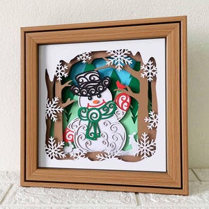 Bonhomme de neige 3D Shadow Box SVG / projet Cricut de Noël / papier cartonné couche bonhomme de neige hiver / bonhomme de neige Papercut SVG 3D / SVG pour Cricut / pour Silhouette