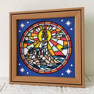 Phare 3D en couches SVG/ 3D Lighthouse Shadow Box/ Phare en vitrail/ Artisanat de papier cartonné phare/ SVG pour Cricut/ pour Silhouette