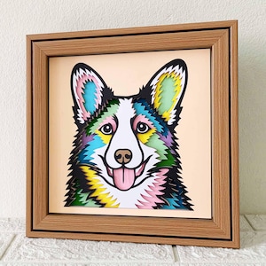 Corgi 3D Shadow Box SVG/ Corgi coloré Papercut Art/ Papier cartonné 3D couche de chien/ Cadeau commémoratif pour animaux de compagnie Cricut/ Pour projet Cricut/ Pour Silhouette