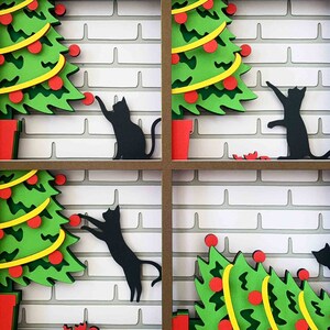 Katt som välter julgransskugglåda SVG/ Rolig kattjulklapp/ Jul Cricut-projekt/ 3D-lager SVG/ För Cricut/ För silhuett bild 4