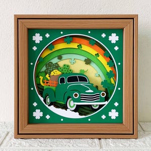 St Patrick's Day Truck Shadow Box SVG, 3D Lucky Truck Papercut Template (Digital Download)