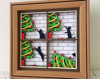 素朴な教会の3DシャドーボックスSVG/教会のクリスマスペーパーカット