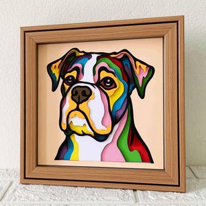 Boxer chien 3D Shadow Box SVG / Calque 3D Boxer coloré / Chien Mandala 3D SVG / cadeau commémoratif pour animaux de compagnie / Portrait d'animal de compagnie / fichier pour Cricut / pour Silhouette