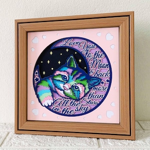 Chat et lune en couches 3D Shadow Box SVG/Je t'aime pour la lune et le dos Art papercut/papier cartonné couche chat lune/pour Cricut/pour Silhouette