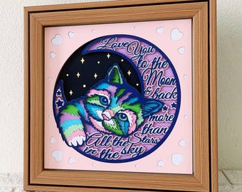 Cat And Moon Layered 3D Shadow Box SVG/ Love You To The Moon And Back Papercut Art/ Cat Moon Layer Cardstock/ For Cricut/ For Silhouette