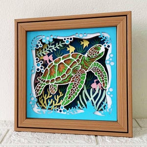 Tortue de mer 3D Shadow Box SVG / papier cartonné 3D Beach Shadow Box / Papercut en couches 3D / Cricut Papercraft SVG / fichier SVG pour Cricut / pour Silhouette