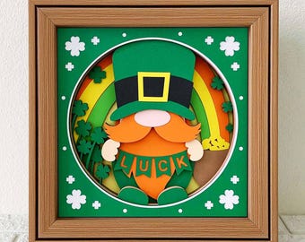St Patrick's Gnome 3D Shadow Box SVG (Cricut/Silhouette File) – Irish Leprechaun Decoration