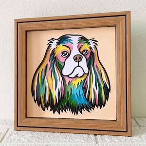 Cavalier King 3D Shadow Box SVG/ Arte di carta ritagliata di cane colorato/ Cartoncino a strati di cane 3D/ Regalo commemorativo per animali domestici Cricut/ Per Cricut/ Per Silhouette