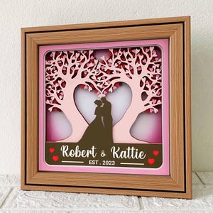 Caixa de sombra 3D Love Trees SVG/ Presente de casamento 3D recortado em papel/ Camada de data de estabelecimento em papel cartão/ Aniversário SVG para Cricut/ Para Silhouette