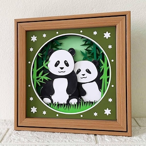 Caixa de sombra Panda 3D SVG/ Cartão de camada 3D Panda/ Casal Panda SVG/ Presente de amor para amante de panda/ Panda Papercraft/ Para Cricut/ Para Silhouette