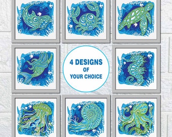 Sea Creatures 3D Shadow Box SVG/ The Ocean Mandala 3D/ Summer Cricut Project/ Ocean Theme Bathroom Decoration/ For Cricut/ For Silhouette