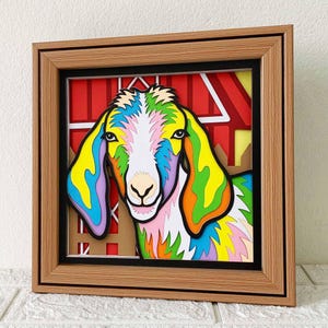 3D Cabra em Camadas SVG para Papel Cartão/ Decoração de Fazenda/ Arte Pop Animal de Fazenda/ Cabra Colorida 3D Papercraft SVG/ Para Cricut/ Para Silhueta