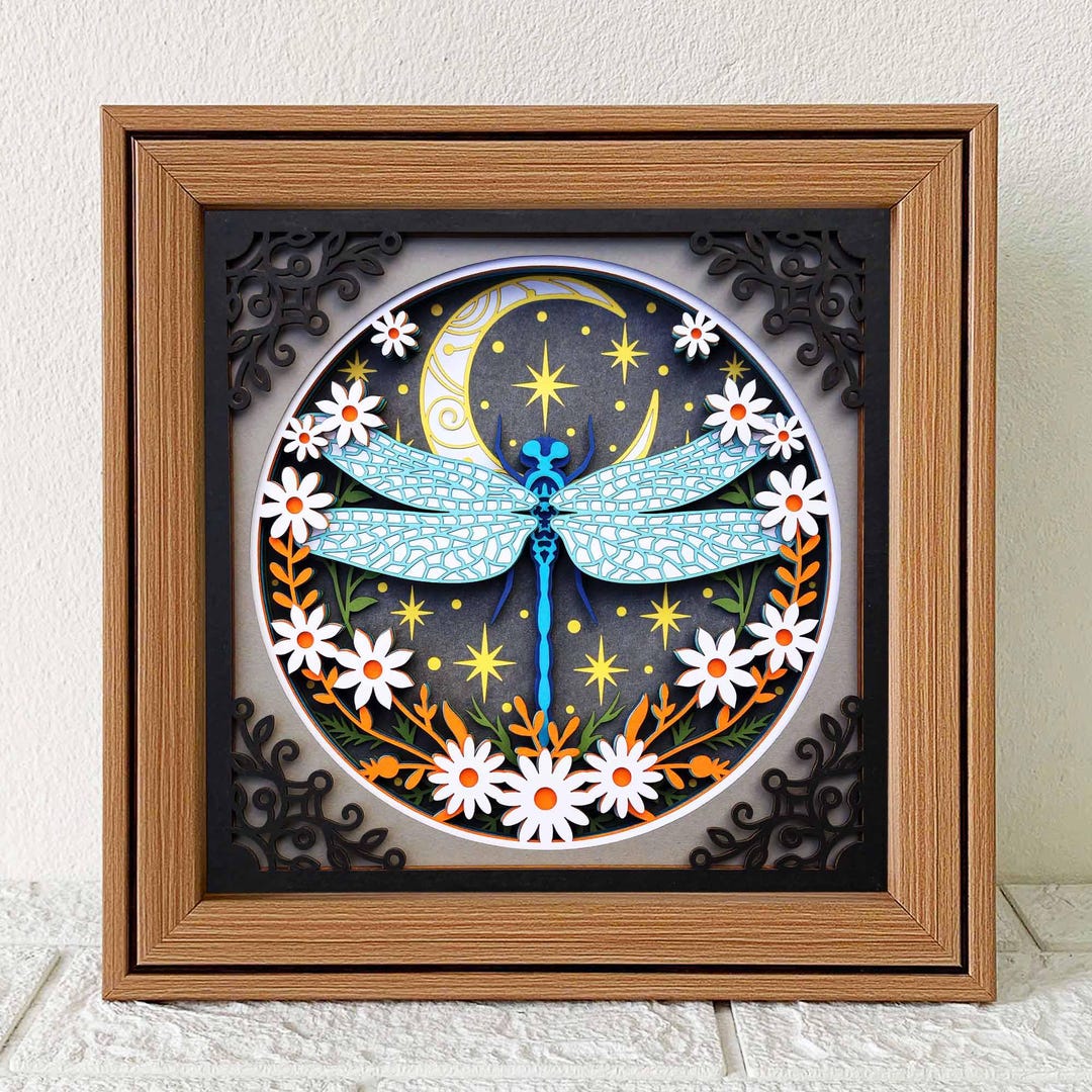 Celestial Dragonfly Shadow Box SVG, Insect Papercut Art, File for ...