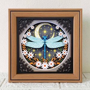 Libélula Celestial con caja de sombras SVG, arte de recorte de papel de insectos, archivo para Cricut (descarga digital)