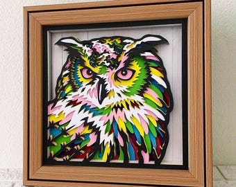 Owl 3D Shadow Box SVG/ Colorful Owl Layer Papercut/ 3D Owl Multilayer Cardstock/ Cricut Wall Art Wild Animal/ For Cricut/ For Silhouette