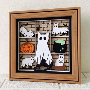 Boîte d'ombre d'Halloween chats fantômes mignons / papier cartonné en couches Halloween chat noir / décoration d'Halloween chat fantôme / pour Cricut / pour Silhouette
