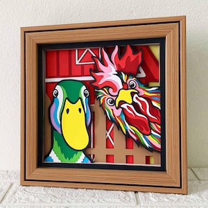 Pollito y pato SVG en capas 3D para cartulina, decoración de granja, pato y gallo, papel de animales coloridos, para Cricut y Silhouette