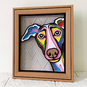 Peeking Greyhound 3D Shadow Box SVG / Papier découpé coloré pour chien Whippet / papier cartonné couche chien / cadeau commémoratif pour animal de compagnie / SVG pour Cricut / pour Silhouette