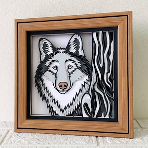 Peeking Wolf 3D Shadow Box SVG / mandala 3D loup / papier cartonné en couches loup / fichier SVG pour Cricut / multicouche pour laser / fichier coupe Glowforge SVG