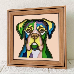 Coloré Boxer chien 3D SVG / 3D Boxer chien ombre boîte / chien Papercut Art / couche Cricut papier cartonné Pet Memorial / SVG pour Cricut / pour Silhouette