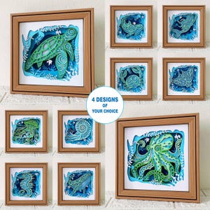 Caixa de sombra 3D de criaturas marinhas SVG/ The Ocean Mandala Papercut/ Camada de animais marinhos em papel cartão/ Decoração de parede com tema de oceano/ Para Cricut/ Para Silhouette