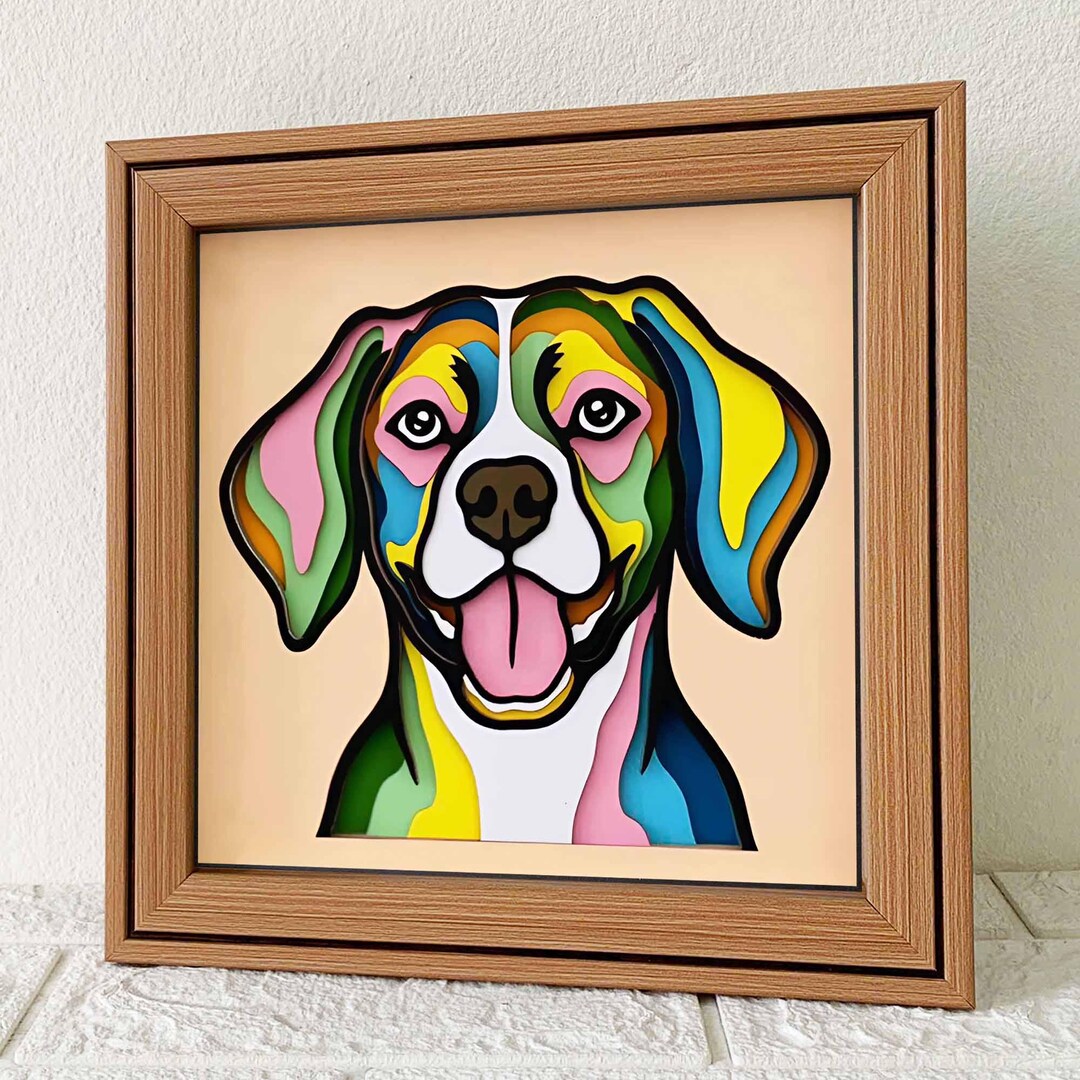 Smiley Beagle 3D Shadow Box SVG/ Colorful Dog Papercut Art/ Beagle Dog ...