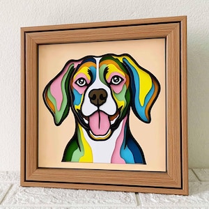 Smiley Beagle 3D Shadow Box SVG / Art coloré de découpe de papier chien / Papier cartonné couche chien Beagle / cadeau commémoratif pour animaux de compagnie Cricut / pour Cricut / pour Silhouette