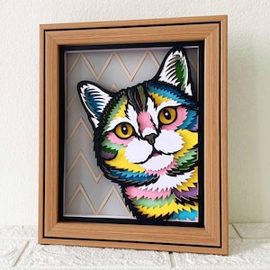 Peeking Cat 3D Shadow Box SVG / Papier découpé multicouche chat poil court / couche 3D chat en papier cartonné / Cricut Pet Memorial / Pour Cricut / Pour Silhouette