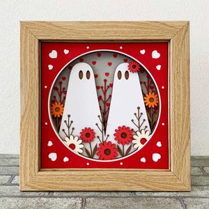 Lindo cuadro de sombras de pareja de fantasmas de San Valentín SVG/ Lindo regalo de San Valentín/ Fantasmas de amor Manualidad de Cricut/ Plantilla de cuadro de sombras/ Para Cricut/ Para Silhouette