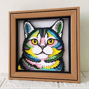 Shorthair Cat 3D Shadow Box SVG/ Colorful Cat Multilayer Papercut/ 3D Layer Cardstock Cat/ Cricut Pet Memorial/ For Cricut/ For Silhouette