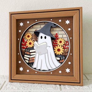 Lecture fantôme Shadow Box SVG/fantôme mignon lire livre papier cartonné couche/Ombre boîte livres et fleurs/livre lecture/pour Cricut/pour Silhouette