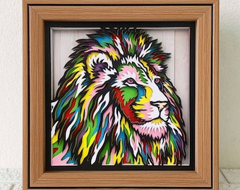 Colorful Lion 3D Shadow Box SVG, Animal Multilayer Papercut Wall Art (Digital Download)