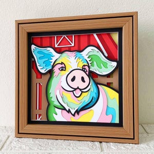 Scatola di ombre 3D di maiale SVG/ Arte di carta ritagliata di maiale colorato/ Cartoncino a strati di maiale/ Decorazione della fattoria/ Animale della fattoria Cricut/ Per Cricut/ Per Silhouette