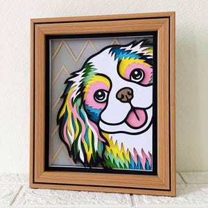 Cavalier King 3D Shadow Box SVG/ SVG 3D chien coloré/ chien en couches 3D/ chien 3D Pop Art/ cadeau commémoratif pour animal de compagnie/ pour Cricut/ pour Silhouette
