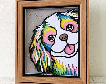 Cavalier King Peeking 3D Shadow Box SVG / Perro colorido 3D SVG / Perro en capas 3D / Perro 3D Pop Art / Regalo conmemorativo para mascotas / Para Cricut / Para Silhouette