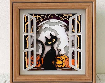 Black Cat Halloween Shadow Box SVG, 3D Cricut Project (Digital Download)