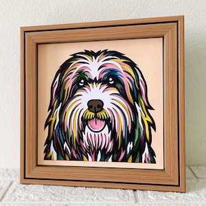 Bearded Collie 3D Shadow Box SVG / Art coloré de découpe de papier chien / papier cartonné 3D couche de chien / cadeau commémoratif pour animaux de compagnie Cricut / pour Cricut / pour Silhouette