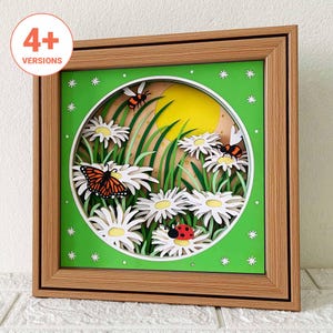 Daisy et insectes 3D Shadow Box SVG / papier cartonné couches Daisy / Summer Shadow Box / coccinelle, papillon, abeille 3D SVG / pour Cricut / pour Silhouette